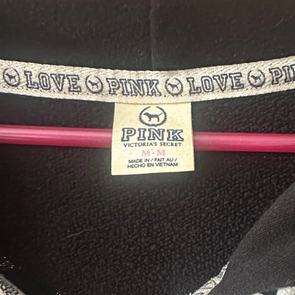 PINK Victoria's Secret Black Hoodie with White Accents - Picture 2 of 5